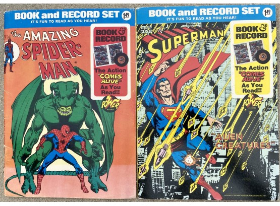 Two Spiderman And Superman Booklet Record Sets