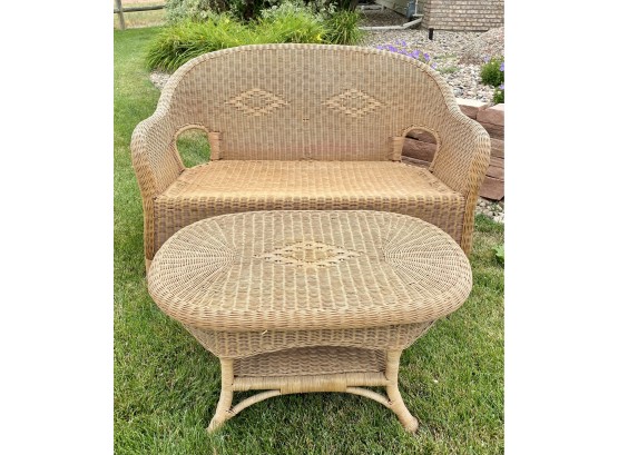 Wicker Bench And Table