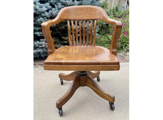 Vintage Golden Oak Wooden Office Chair From The B.L Marble Chair CO