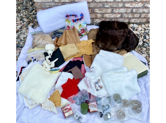 Lot Of Bear Making Supplies! Incl. Growler, Rivets, Patterns, Fabric, Mink Coat, Weighted Stuffing  And More!