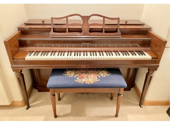 Coffin Style Baldwin Acrosonic Piano With Floral Needle Point Bench
