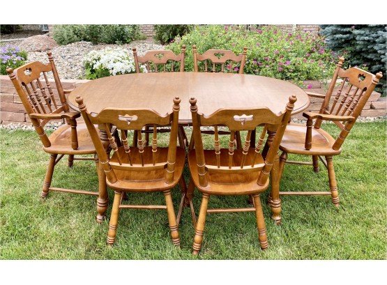 Tell City Solid Oak Wooden Table With Six Chairs