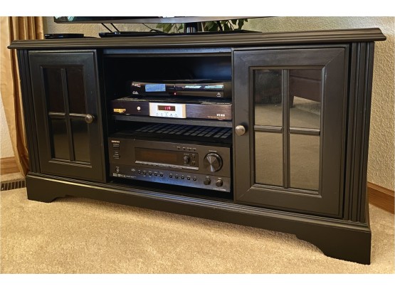 Black Wooden Media Cabinet With Sliding Glass Doors