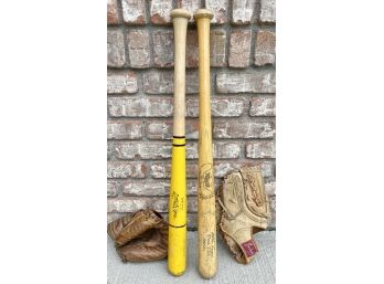 2 Baseball Bats With Two LHT Gloves