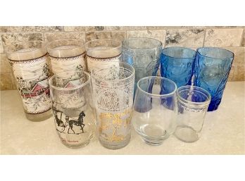 Collection Of Nice Drinking Glasses Incl. Blue Tinted Coca Cola Glass