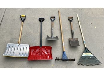Lot Of Garden Tools Incl. Rakes And Shovels