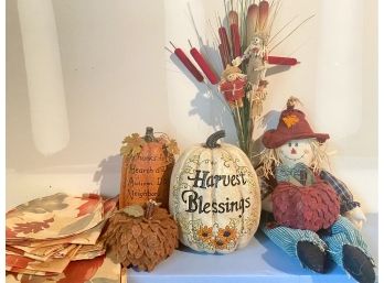 Lot Of Fall Decor Incl Faux Reeds And Place Mats