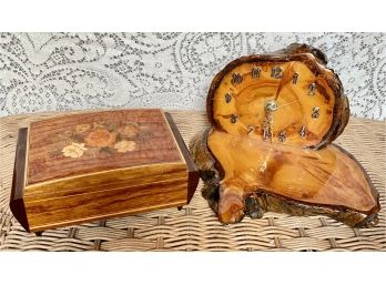Wooden Clock And Wooden Jewelry Box
