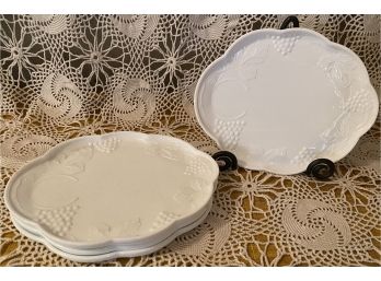 4 White Grapevine Tea Serving Plates, Cups And Creamer Also Included (See Photos)