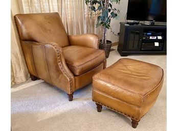Norwalk Furniture Studded Leather Chair With Ottoman