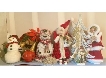Lot Of Christmas Decor Incl White Wooden Christmas Tree