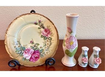 Collection Of Pink Floral Vase, Salt And Pepper And More