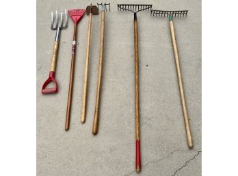 Lot Of Misc Garden Tools Incl Red Rake