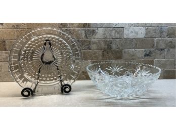 Antique Glass Bowl And Plate.