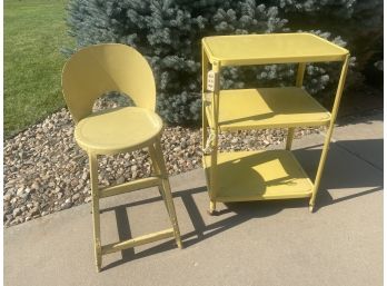 Vintage Yellow Metal Chair And Cart