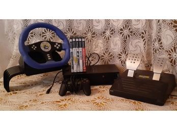 PS2 With Driving Accessories And Games