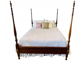 4 Poster Cherry Wood Queen Size Bed With Mattress, Box Spring And Bedding