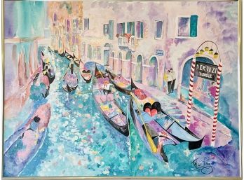 Impressionistic Painting Of Venice In Metal Frame By Katherine Long Signed