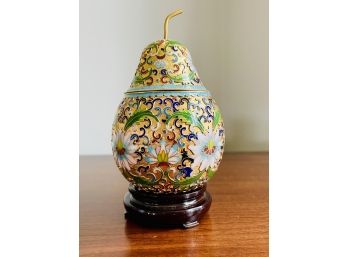 Beautiful Lidded Cloisone Pear With Base