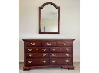 Cherry Wood 9 Drawer Dresser & Mirror