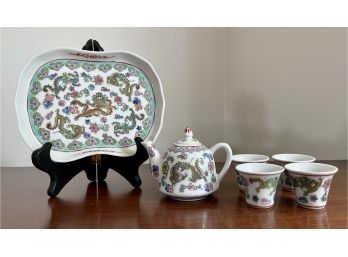 Handpainted Mini Asian Tea Set With 4 Cups, Tea Pot & Tray
