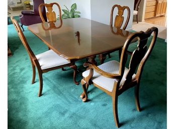 Cherry Wood Double Pedestal Dining Table With 4 Side Chairs & 2 Arm Chairs