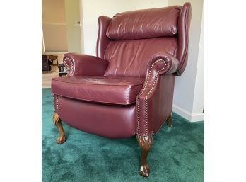 Classic Leather Queen Ann Lazy Boy Push Back Recliner With Brass Nail Heads