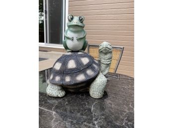 Frog Sitting On A Turtle Garden Decor