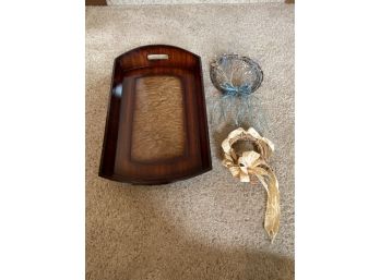 Wooden Tray And Two Dried Flower Wreaths