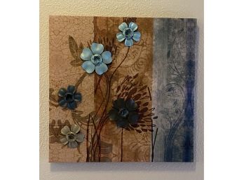 Modern Metal Flowers On Teal And Beige Canvas