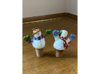 Two Adorable Snowman Wine Bottle Corks