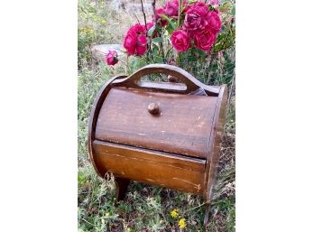 Round Wooden Sewing Box With Tons Of Accessories