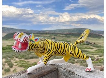 Hand Made Wooden Alebrije Folk Art Tiger Made In Mexico