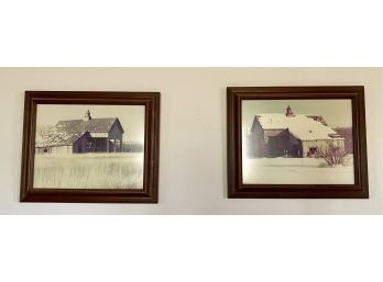 Two Matching Farmhouse Photos In Wooden Frames