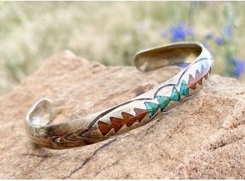 Sterling Bracelet With Inlaid Turquoise And Coral