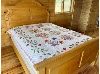 Gorgeous Handmade Vintage Quilt With Hand Stitched Flowers