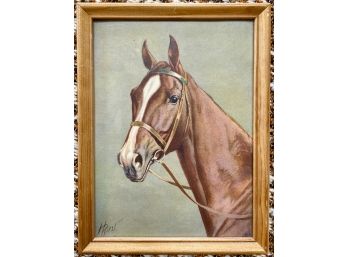 Small Framed Vintage Print Of Brown Horse