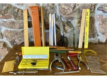 Lot Of Rulers, Protractors, And Artist's Tools