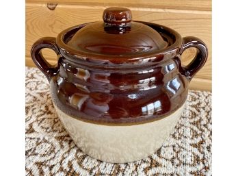 Monmouth Pottery USA Brown Lidded Ceramic Jar Crock With Handles