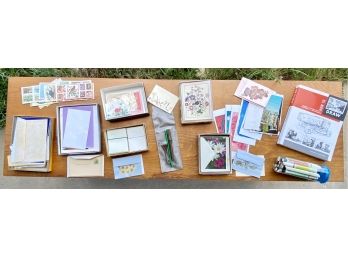 Collection Of Cards, Collage Materials, Stamps, Art Supplies And 'How To Draw' Book Incl. Dried Flower Cards