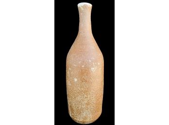 Handmade Bottle-shaped Pottery Vase, 11 Inches Tall, Unsigned