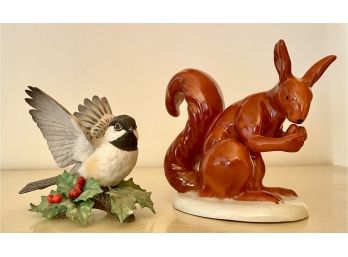 Vintage Squirrel Figurine And Lenox Bird Figurine