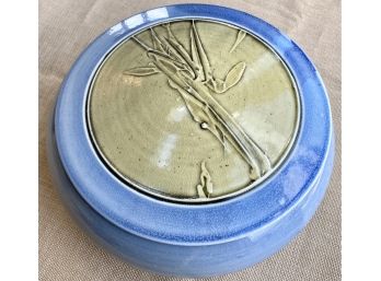 Beautiful Blue Glazed Ceramic Dish With Lid, Signed