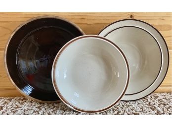 Lot Of Three Stoneware Bowls And Baking Plate