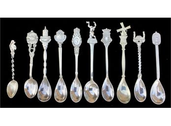 10 Small Travel Souvenir Spoons Incl. Sterling