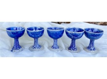Five Beautiful Blue Pearlescent  Signed Ceramic Goblets