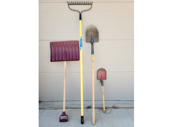 Lot Of Misc. Garden Tools Including Three Shovels And One Rake