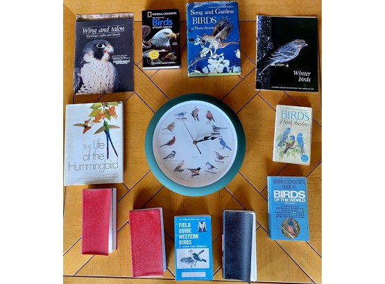 Lot Of Bird Themed Books Incl. Audubon Books And Quartz Bird Clock