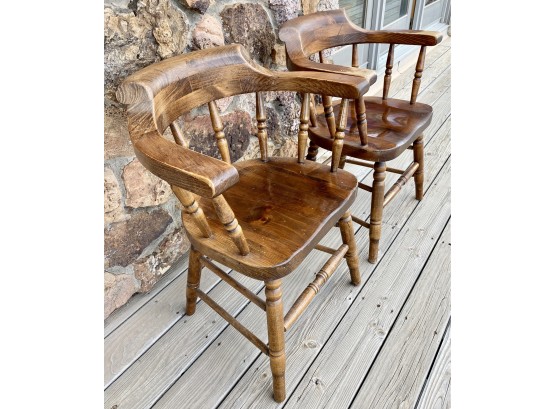 Two Solid Wood Round Back Chairs