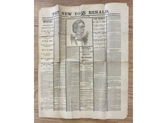 (Souvenir Paper) Replica Lincoln Assassination New York Herald April 15, 1865